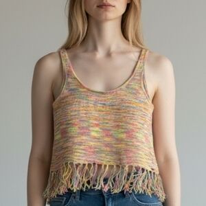 O'Neill Vibrant Knit Fringe Cropped Tank Top
